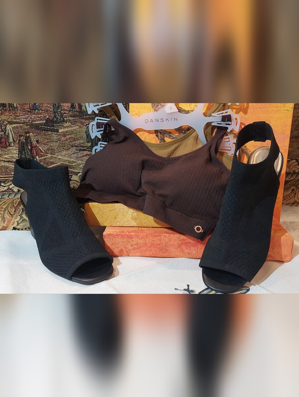Impo Black Knit Open-Toe Block Heel Booties with Back Strap - Picture 14 of 14